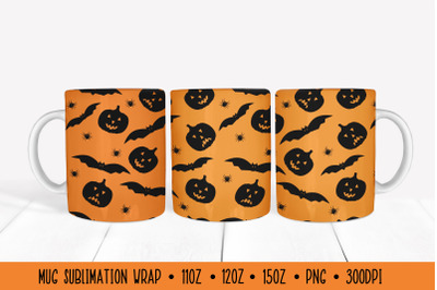 Halloween Pumpkins and Bats Mug Wrap Sublimation Design