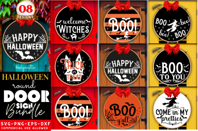 Halloween Round Sign SVG Bundle, Halloween Door Sign SVG Bundle