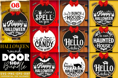 Halloween Door Sign SVG Bundle, Halloween Round Door Sign SVG Bundle