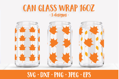 Maple Leaves Can Glass Wrap SVG. Fall Glass Can 3 Designs