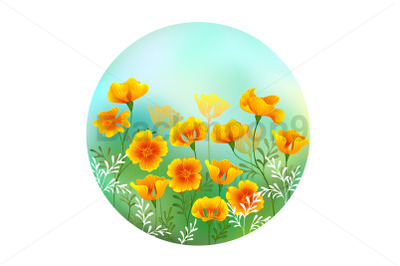 Round Picture with California Poppy