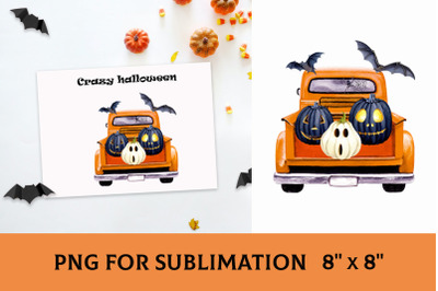 Halloween Orange Truck. Spooky Pumpkins. Sublimation Design