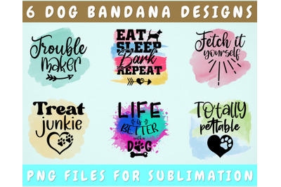 Dog Bandana Sublimation Designs Bundle, 6 Dog Bandana PNG Files