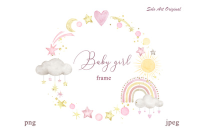 Baby girl Frame Boho rainbow baby shower invitation.