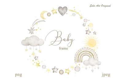 Baby shower invitation Boho Rainbow frame Neutral color