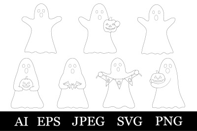 Halloween Ghost coloring. Halloween graphic. Halloween SVG