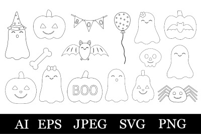 Cute Halloween coloring. Halloween graphic. Halloween SVG
