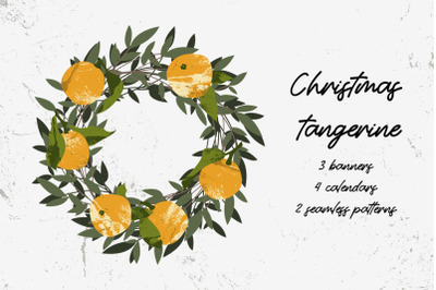 Christmas tangerine. Banners, calendars and patterns