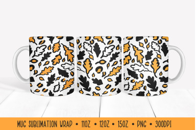 Fall Oak Leaves Mug Wrap Sublimation. Transparent Background