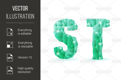 Emerald green polygonal font