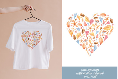 Watercolor cute fall heart sublimation / clipart- 1 png file