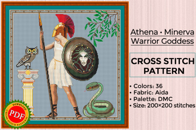 Athena Cross Stitch Pattern | Warrior Goddess | Minerva