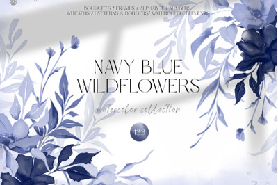 NAVY BLUE WILDFLOWERS watercolor set