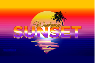Weekend Sunset Retro Text Effect with vibrant concept for trendy flyer