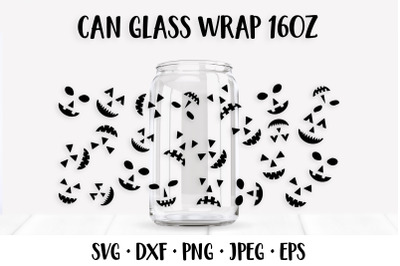 Halloween Pumpkin Faces Can Glass Wrap SVG