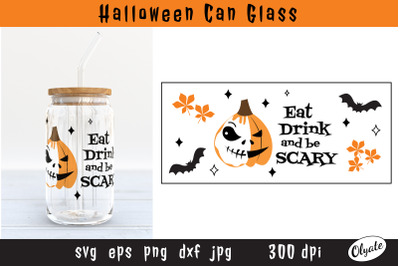 Pumpkin Jack O&#039;lantern Can Glass. Halloween Can Glass Wrap