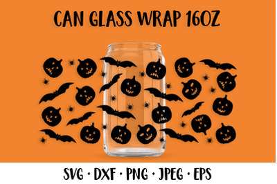 Halloween Can Glass Wrap SVG. Pumpkin and Bats Glass Can