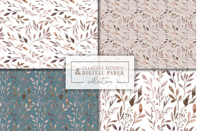 Watercolor seamless floral pattern scrapbooking paper. Digital paper