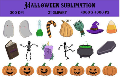 Spooky Halloween clipart.Hocus Pocus.Pumpkin,ghost,magic