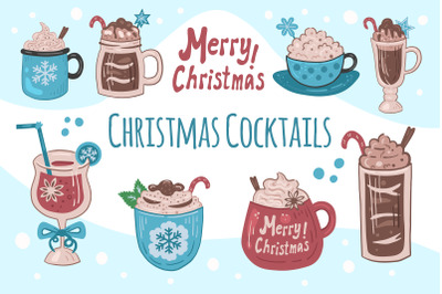 Christmas Cocktails. Winter coffee clip art and greeting cards