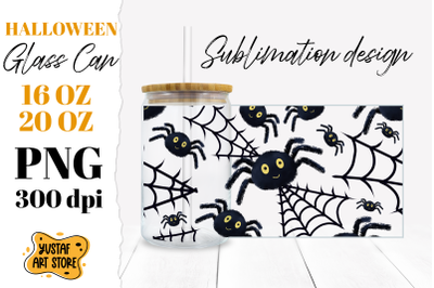 Halloween Glass Can sublimation. Spider web design