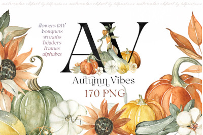 Autumn Vibes. Pumpkins Watercolor