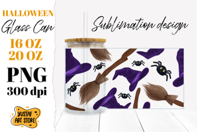 Halloween Glass Can sublimation. Halloween Witch design