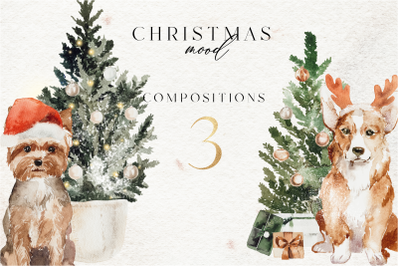Christmas mood collection - 3 compositions (Dog, tree)