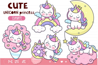 Cute unicorn cartoon kawaii clipart Unicorn princess baby