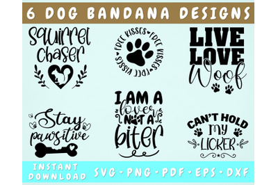 Dog Bandana SVG Bundle, 6 Designs, Funny Dog Quotes SVG Cut Files