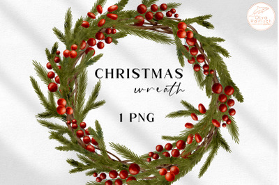 Watercolor Christmas Wreath Clipart. Fir Branches Winter Frame PNG