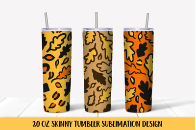 Autumn Oak Leaves Leopard Print Tumbler Wrap Designs PNG