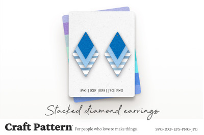 Stacked Diamond Earrings SVG, Earring SVG, Earring Template, Laser Cut