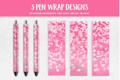 Pink Hearts Pen Wrap Design. Sublimation or Waterslide PNG