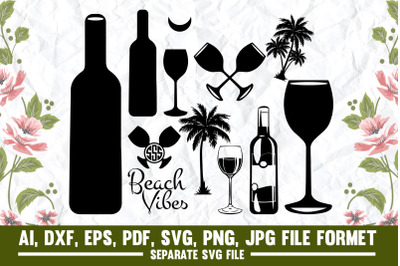 wine bottle glass&2C;glass&2C;bottle&2C;wine&2C;tree&2C;beach vibes&2C;monogram&2C;moon