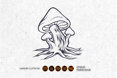 Botanical mushrooms monochrome svg Illustrations