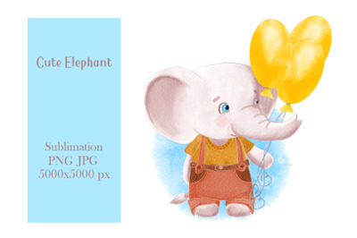Watercolor Cute Elephant illustration - sublimation design