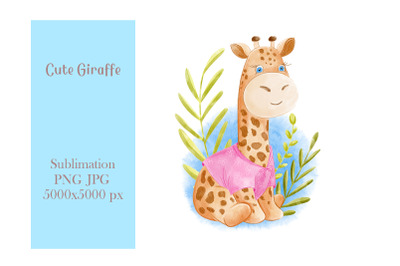 Watercolor Cute Giraffe illustration - sublimation design