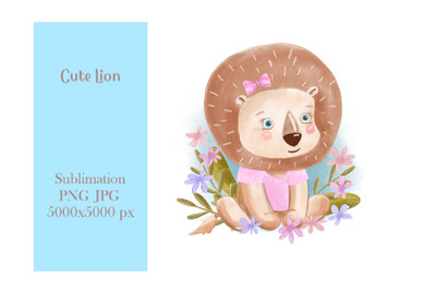 Watercolor Cute Lion illustration - sublimation design
