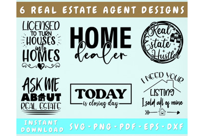 Real Estate Agent SVG Bundle, 6 Designs, Real Estate Quotes SVG