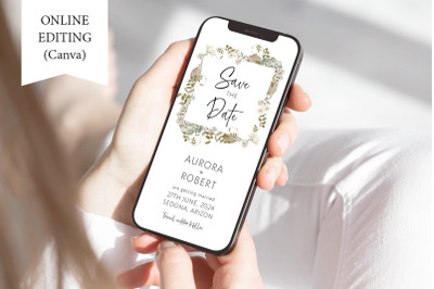 Electronic Save The Date Template Autumn Floral Invitation Canva Phone