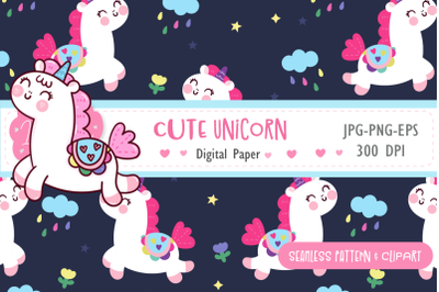 Cute Unicorn seamless pattern digital paper pony cartoon
