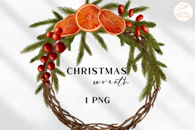 Watercolor Christmas Wreath with Fir Tree Branches. Winter Clipart PNG