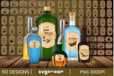 Halloween Vintage Bottle Labels Sublimation Bundle