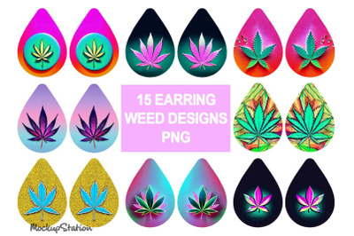 Weed Earring Sublimation Bundle | Marijuana Tear Drop PNG