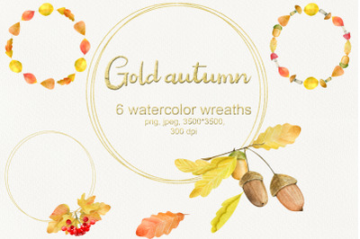 Watercolor gold autumn wreaths, frames