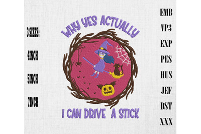 I Can Drive a Stick Halloween Witch Embroidery