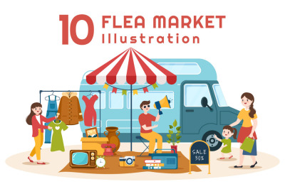 10 Flea Market Second Hand Shop Illustration