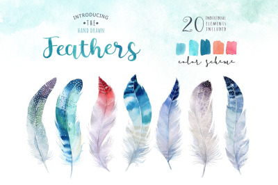 Watercolor feathers Bohemian. Clipart tribe Collection PNG