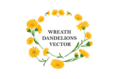 Floral wreath of plant dandelions isolated on white background. Botani